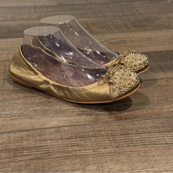 Sam Edelman Beatrix Ballet Flat Ballerina Stud Spike Leather Gold Size 7 - Picture 1 of 16